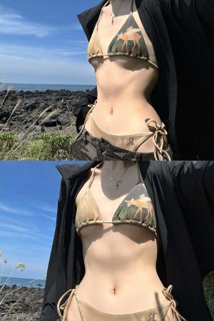 Rase le sol Fawn Mirage Printed Tie Bikini Set