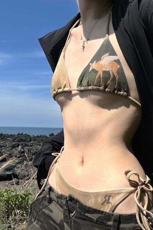 Rase le sol Fawn Mirage Printed Tie Bikini Set