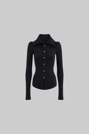 Rase le Sol Fitted Black Knit Cardigan