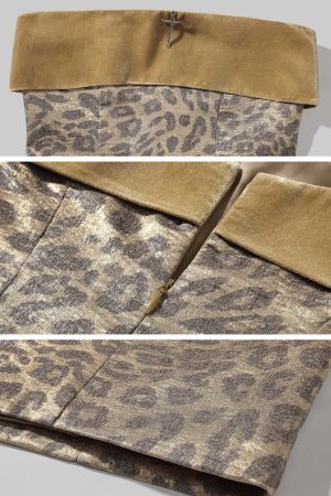 Rase le sol Gold Velvet Strapless Mini Dress in Metallic Leopard Jacquard