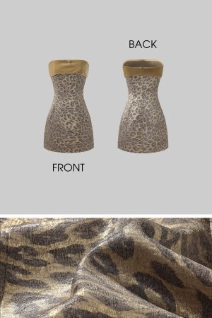 Rase le sol Gold Velvet Strapless Mini Dress in Metallic Leopard Jacquard