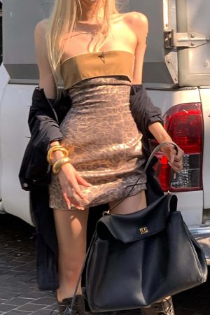 Rase le sol Gold Velvet Strapless Mini Dress in Metallic Leopard Jacquard