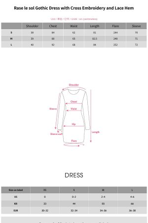 Rase le sol Gothic Dress with Cross Embroidery and Lace Hem