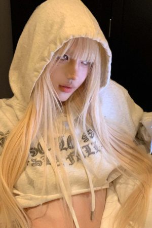 Rase le sol Gothic Embroidery Cropped Hoodie with Raw Edge Detail