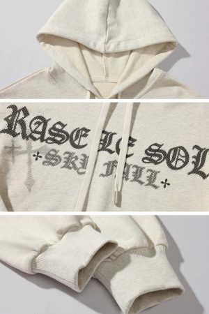 Rase le sol Gothic Embroidery Cropped Hoodie with Raw Edge Detail