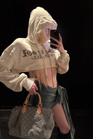 Rase le sol Gothic Embroidery Cropped Hoodie with Raw Edge Detail