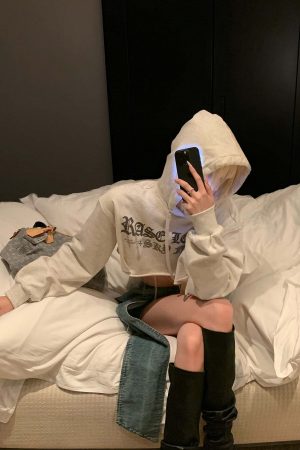 Rase le sol Gothic Embroidery Cropped Hoodie with Raw Edge Detail