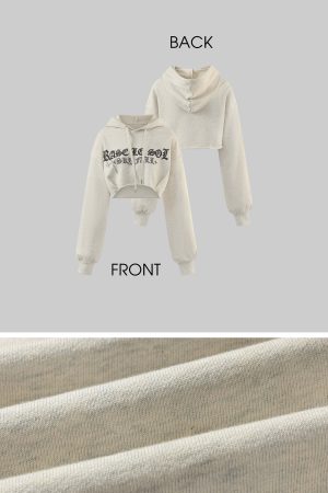 Rase le sol Gothic Embroidery Cropped Hoodie with Raw Edge Detail