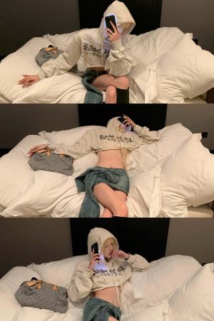 Rase le sol Gothic Embroidery Cropped Hoodie with Raw Edge Detail