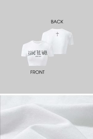 Rase le sol Gothic Print Cropped White Tee