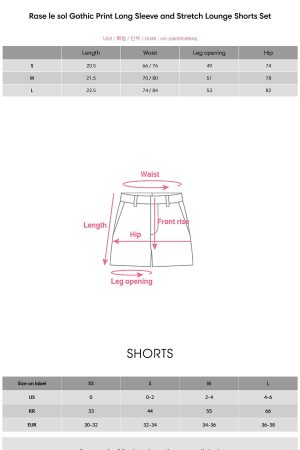 Rase le sol Gothic Print Long Sleeve and Stretch Lounge Shorts Set