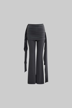 Rase le sol Gray Knot Detail High-Waisted Flared Pants