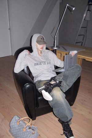 Rase le sol Grey Hooded Printed Long Sleeve T-Shirt