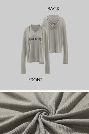 Rase le sol Grey Hooded Printed Long Sleeve T-Shirt