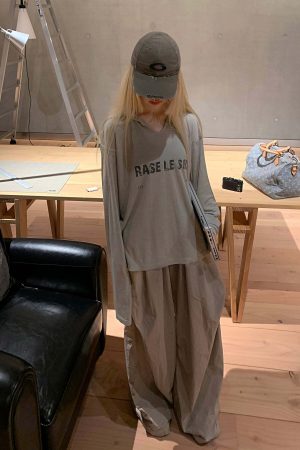 Rase le sol Grey Hooded Printed Long Sleeve T-Shirt