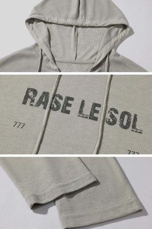 Rase le sol Grey Hooded Printed Long Sleeve T-Shirt