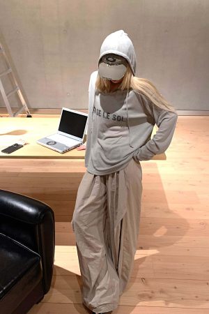 Rase le sol Grey Hooded Printed Long Sleeve T-Shirt