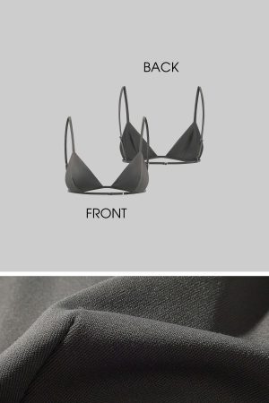 Rase le sol Grey Knit Sheer Long Sleeve Top with Minimalist Bra Layered Set