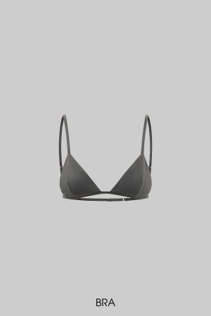 Rase le sol Grey Knit Sheer Long Sleeve Top with Minimalist Bra Layered Set