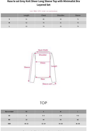 Rase le sol Grey Knit Sheer Long Sleeve Top with Minimalist Bra Layered Set