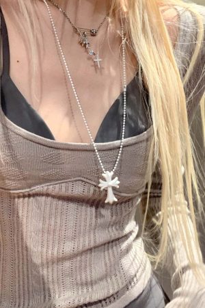 Rase le sol Grey Knit Sheer Long Sleeve Top with Minimalist Bra Layered Set