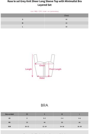 Rase le sol Grey Knit Sheer Long Sleeve Top with Minimalist Bra Layered Set