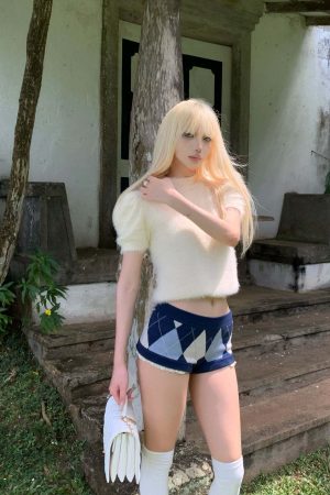 Rase le sol High Neck Knit Short Sleeve T-shirt