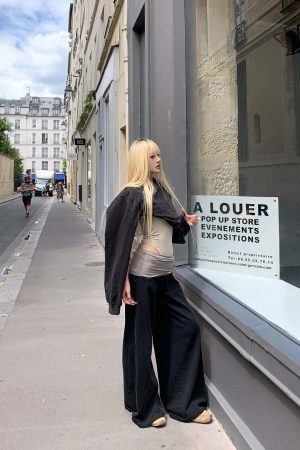 Rase le sol High Waist Contrast Panel Wide Leg Pants