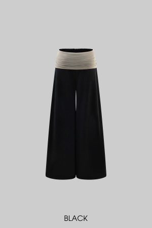 Rase le sol High Waist Contrast Panel Wide Leg Pants