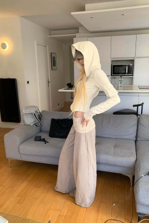 Rase le sol High Waist Contrast Panel Wide Leg Pants