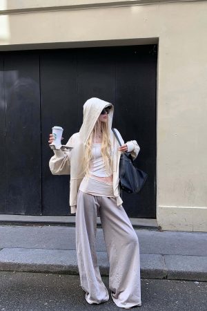 Rase le sol High Waist Contrast Panel Wide Leg Pants