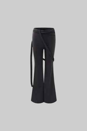 Rase le sol High-Waisted Stretch Flared Pants with Asymmetric Wrap Tie Detail