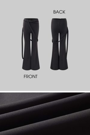 Rase le sol High-Waisted Stretch Flared Pants with Asymmetric Wrap Tie Detail