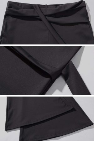 Rase le sol High-Waisted Stretch Flared Pants with Asymmetric Wrap Tie Detail