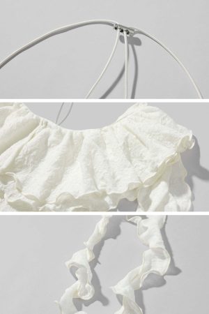 Rase le sol Irregular Ruffled Lace Halter Corset Top