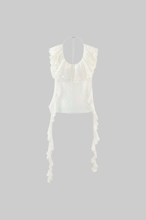 Rase le sol Irregular Ruffled Lace Halter Corset Top