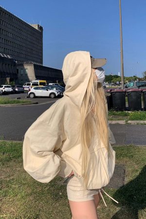 Rase le sol Khaki Hoodie Jacket and Shorts Set