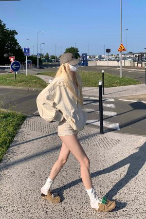 Rase le sol Khaki Hoodie Jacket and Shorts Set
