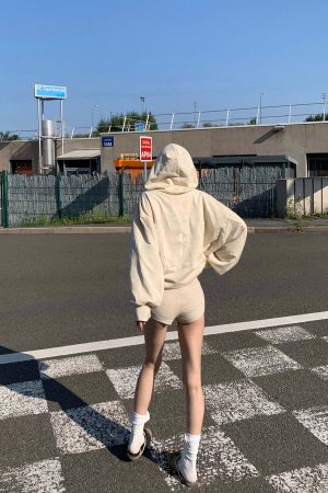 Rase le sol Khaki Hoodie Jacket and Shorts Set
