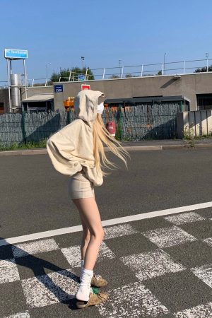 Rase le sol Khaki Hoodie Jacket and Shorts Set