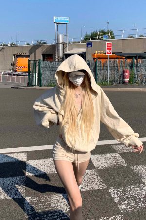 Rase le sol Khaki Hoodie Jacket and Shorts Set