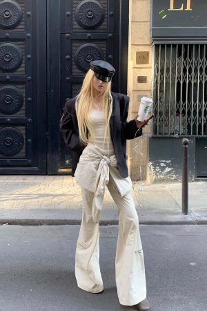 Rase le sol Knotted Detail Flared Casual Pants