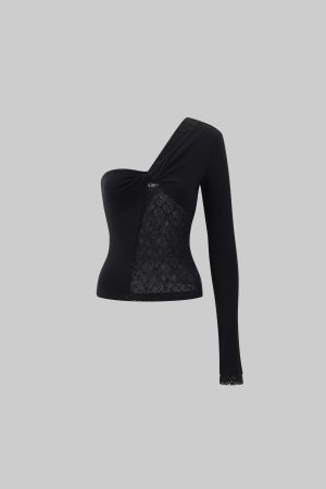 Rase le sol Lace and Mesh Panel Off-Shoulder Top