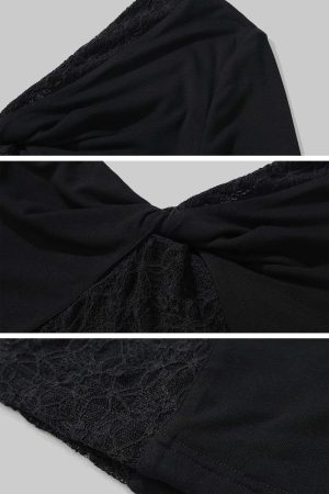 Rase le sol Lace and Mesh Panel Off-Shoulder Top