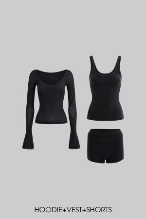 Rase Le Sol Lace Detail Hoodie & Shorts Set