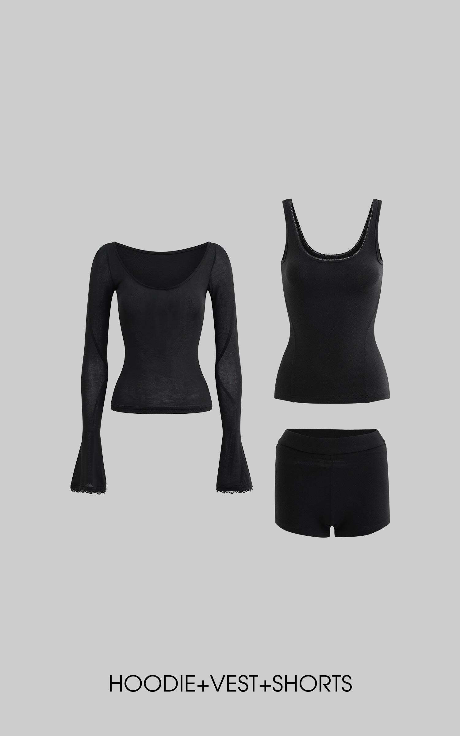 Rase Le Sol Lace Detail Hoodie & Shorts Set Rase Le Sol Lace Detail Hoodie & Shorts Set