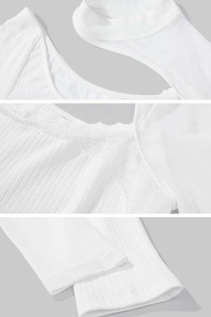 Rase le sol Lace & Mesh Paneled Fitted Top