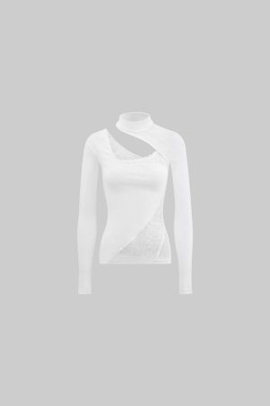 Rase le sol Lace & Mesh Paneled Fitted Top