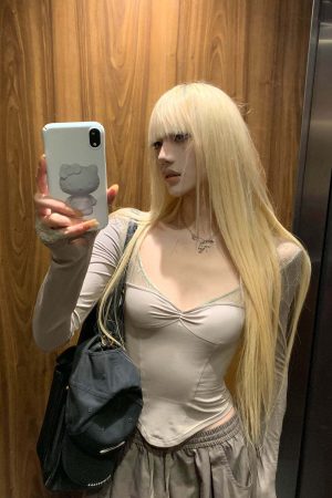 Rase Le Sol Lace Panel Fitted Long Sleeve T-Shirt