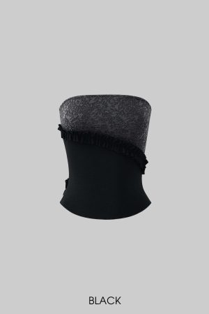 Rase le sol Lace Ruffle Trim Strapless Top